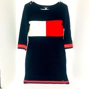 Tommy Hilfiger Flag Sweater Knit Dress Women’s Small Navy Blue